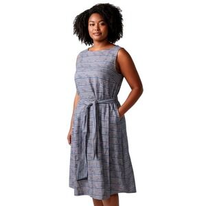 LL Bean Signature  Belted Midi Dress Blue Stripe Preppy Clean Girl Feminine 14